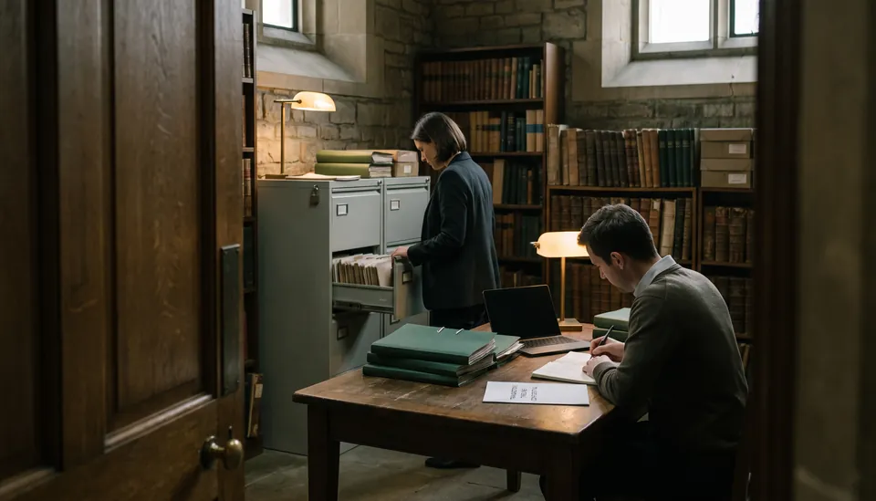 Confidential review of corporate records in a secure archive room