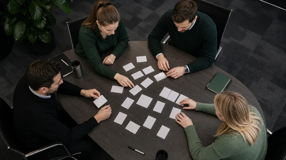 Participants arranging scenario cards during a practical workshop.