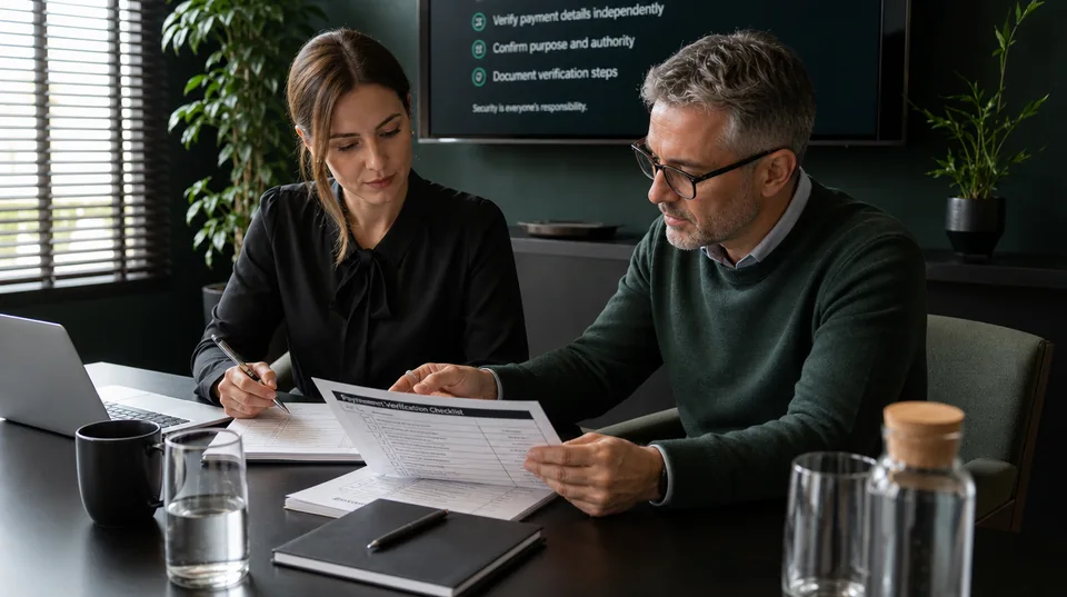 Two professionals reviewing a verification checklist.