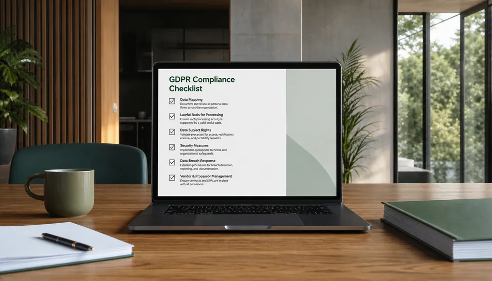 Close-up view of a laptop screen displaying GDPR compliance checklist