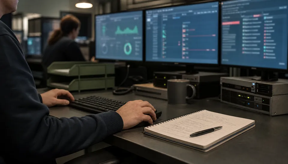 Security analysts reviewing monitoring data and incident records