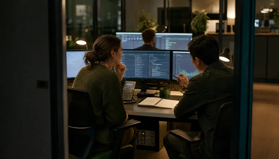 Security analysts reviewing monitoring data and incident records
