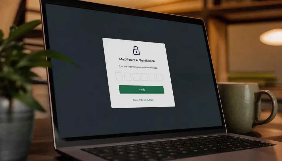 Close-up view of a laptop screen displaying a multi-factor authentication prompt