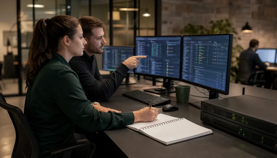 Security analysts reviewing monitoring data and incident records