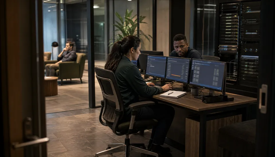 Security analysts reviewing monitoring data and incident records